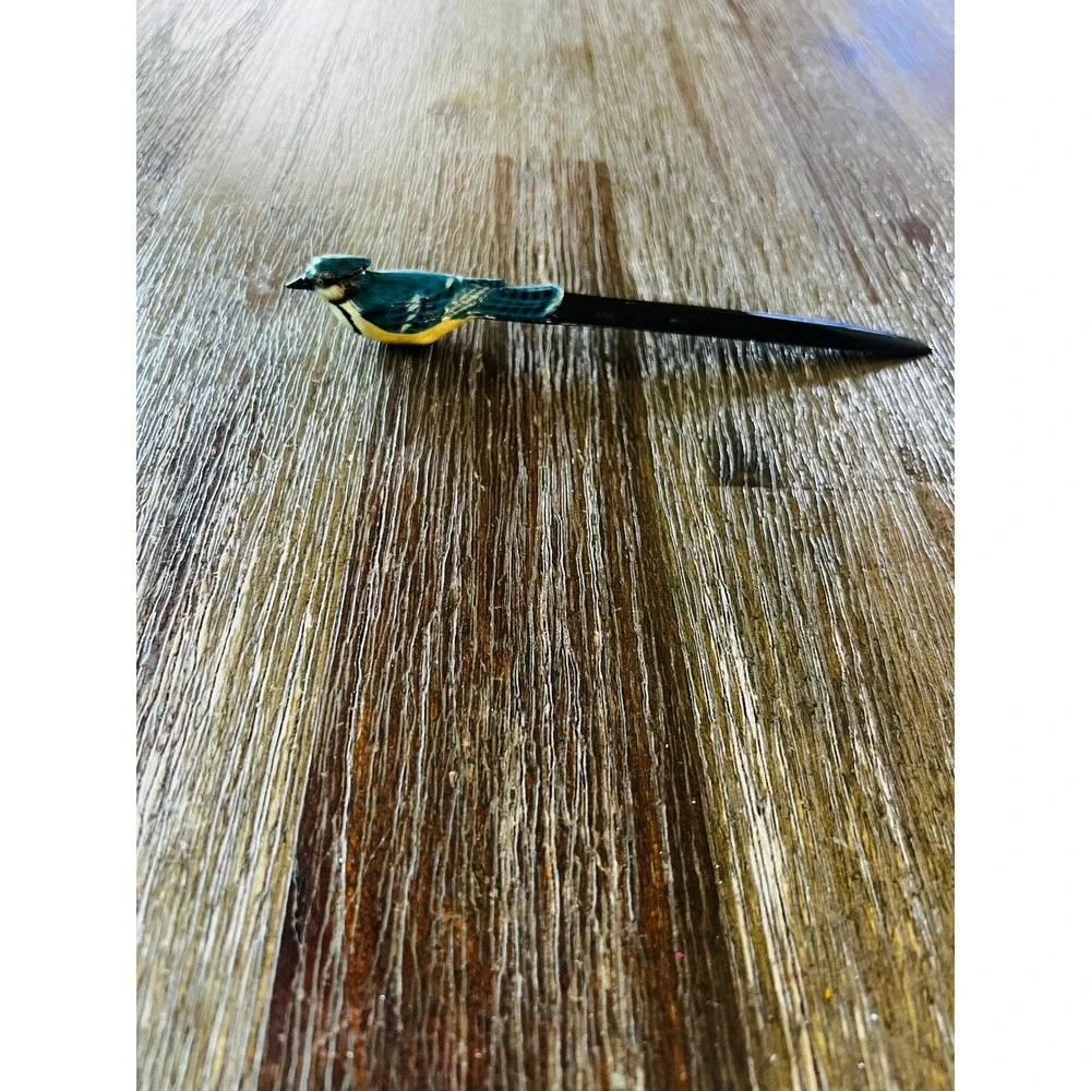 Vintage Blue Jay Bird Letter Opener Hand Painted Desk Accessory Office Decor 8